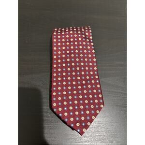 Massimo Bizzocchi Burgundy Blue White Flowers Daisy Geometric Silk Tie MI Italy